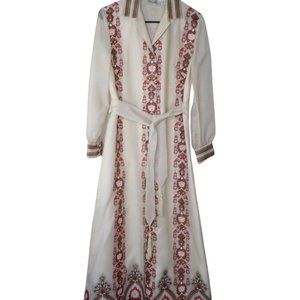 Vintage Alfred Shaheen Maxi Dress Tie Belt Cream Size 10